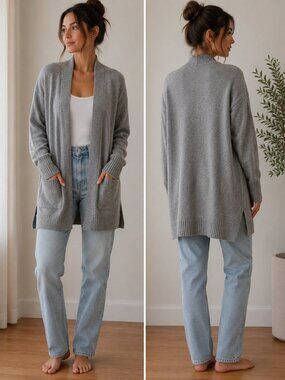 Ruby Moon Open Front Knit Cardigan | Heather Grey | Size Medium